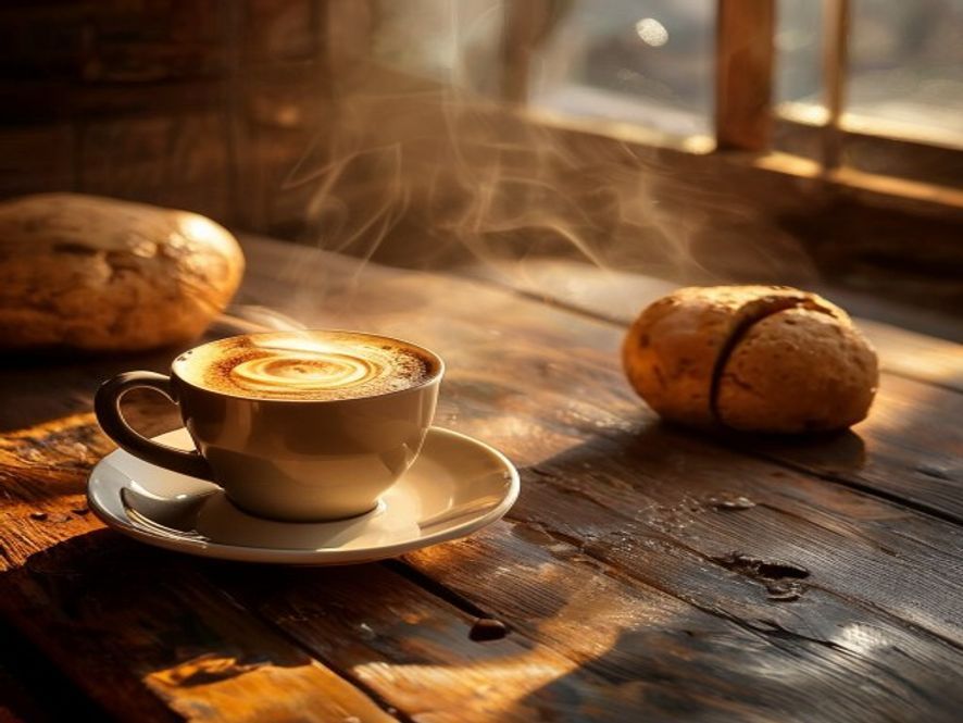 Café fresco com pão de queijo na Padaria Dona Rosa