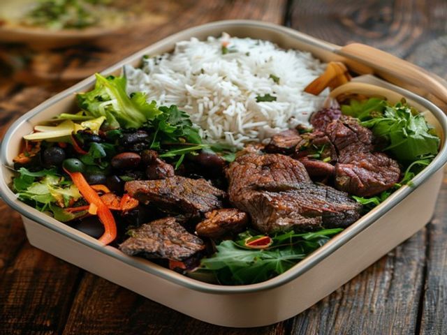 Marmita da Dona Rosa: arroz, feijão, carne e salada fresquinha